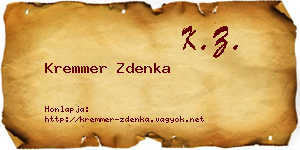 Kremmer Zdenka névjegykártya